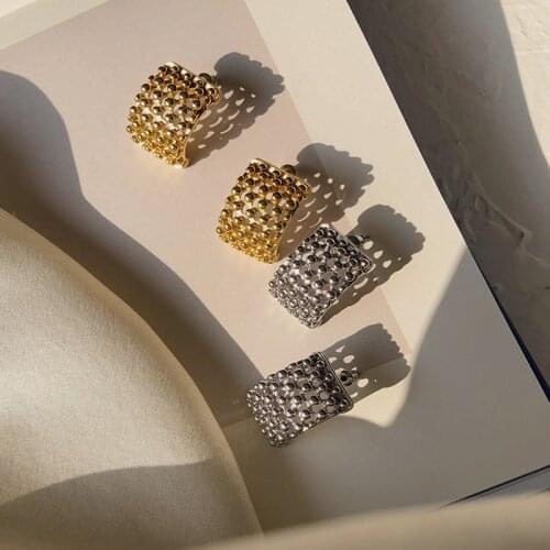 SRCOI Trendy Geometric Curved Round Bead Hollow Metal C-Shaped Stud Earring Gold Silver Color Simple Women Party Jewelry