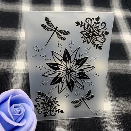 Embossing plastic folding making dragonfly Flower bush greeting card background Used for DIY scrapbook folder embossing mold