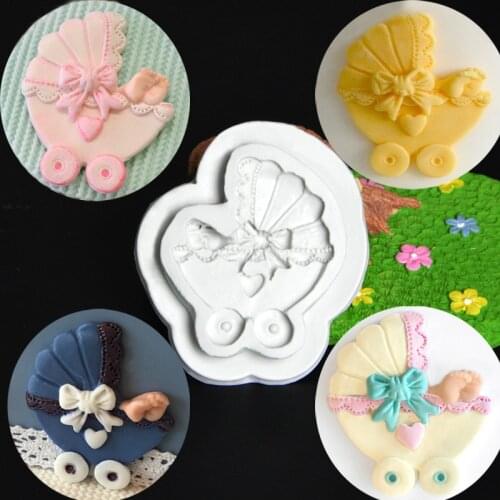Baby Carriage Shape Silicone Mold for DIY Chocolate Candy Pastry Dessert Lace Decoration Fondant Mould Kitchenware Cake Baking