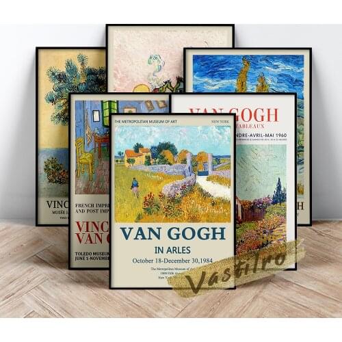 Vincent Van Gogh Exhibition Museum Poster, Farmhouse In Provence Painting, Two Poplars On A Hill Prints, Van Gogh Retro Wall Art