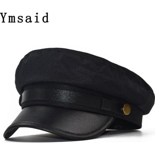 Military Cap Hat Female Autumn Hats For Women Men Ladies Army Militar Hat Pu Leather Visor Black Cap Sailor Hat Bone Male