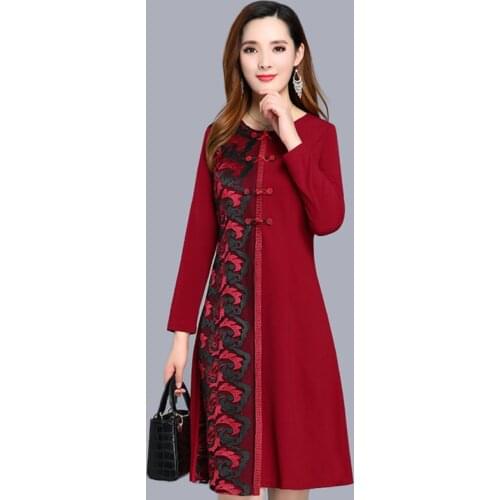 Fashion temperament Dress 2019 Autumn new Plus Size Knee-length Dress women vintage Long Sleeve Dress women
