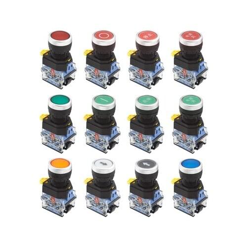 1Pcs 22mm 4 Screw Circular small size Flat round Panel Cutout LA38-11 LA38-11BN ON-OFF Momentary/Self locking Push button switch