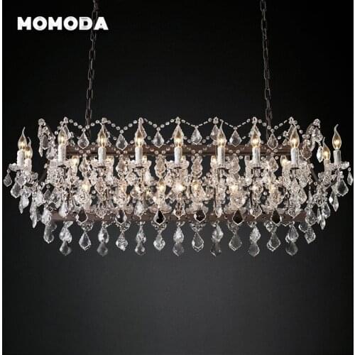19th C. Rococo Iron & Crystal Chandeliers Rectangular Crystal Lighting Candles Suspension Lamp Home Decoration
