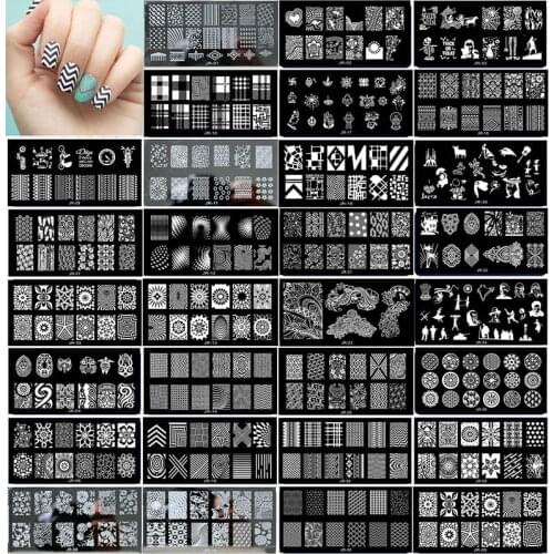 1 x 2021 New Design Nail Template 12*6CM Metal Template Konad Polish Geometry Designs Nail Art Stamp Image Plate Stencil JR01-30