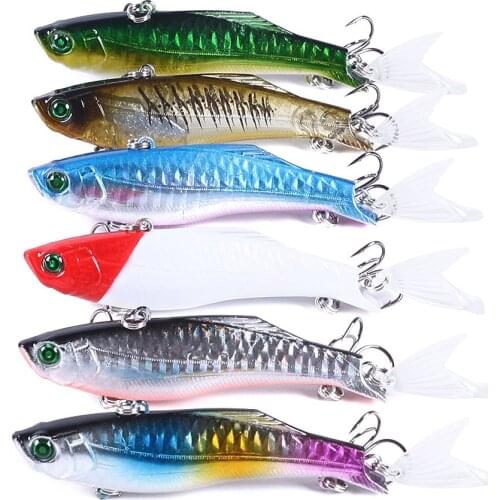 6Pcs VIB Fishing Bait 8CM 22.7G Vibration Vibe Rattle Hooks Winter Fishing Lure Isca Artificial Bait Wobber Fishing Lure
