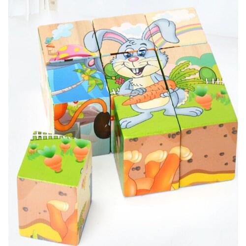 9 Pcs Kid Wooden Cartoon Animal Puzzle Toy Wisdom Jigsaw Early Education Learning Toys For Children Game Single 3D Puzzle New