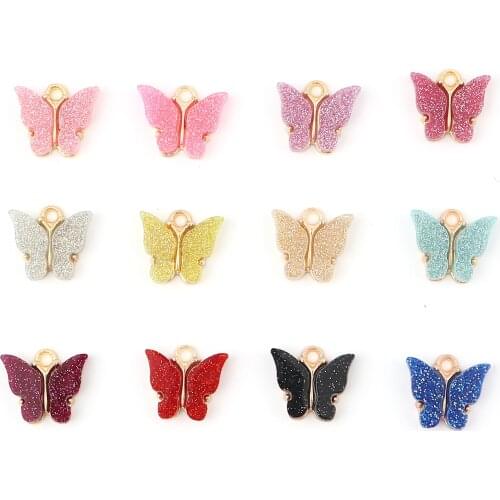 10 PCs Acrylic shinee Butterfly Charms Insect Animal Pendants Gold Color For DIY Necklace Earring Jewelry Making Pendant Finding