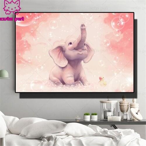 5d Diy Diamond Painting Cartoon Elephant Diamond Embroidery Full Round Mosaic cute Animals Rhinestone Baby Girl Room Decoration
