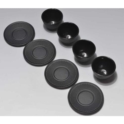 Rich Pattern Cast Iron Teacups Vintage Handmade Drinkware Tools Kung Fu Sets Japanese Iron Tea Cup with Coaster Tea Set Supplies