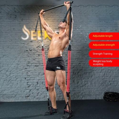 Resistance Band With Strength Training Bar For Men Rubber Loop Tube Bands Body Workout Fitness Stick Slimming Exercise Bar HW207