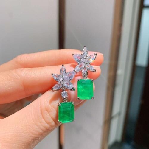 Funmode Elegant Flower Shape Green Pendant Earring For Women Wedding Party Copper Rhinestone Earrings FE119