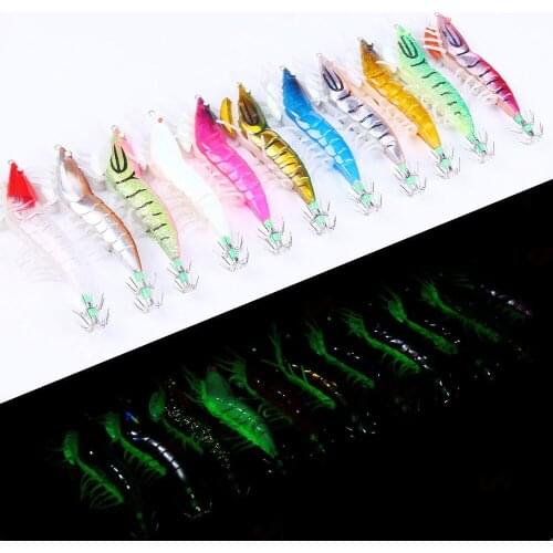 1pcs Fluorescent Prawn Luminous Squid Topwater Fishing Lure 12cm/22.4g Pesca Night Octopus Glow Artificial Bait For Octopus