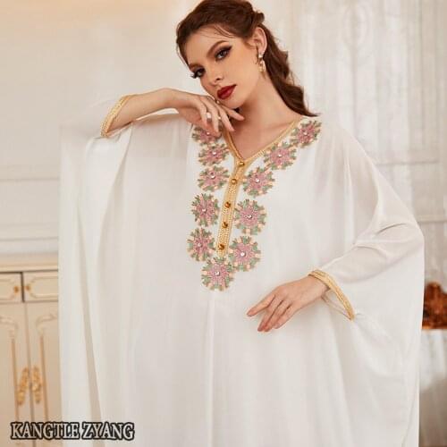 Eid White Abaya Dubai Turkey Islam Muslim Arabic Dress Kaftan Robe Djellaba Femme African Dresses Abayas For Women Caftan Maroc