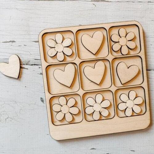 Flower Heart Wooden Tic Tac Game Toys,Laser Cut Wood XO Funny Parent-Child Interaction Game Board For Kids