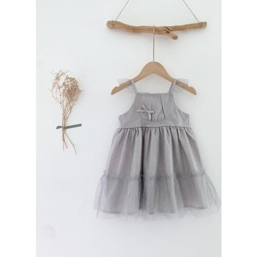 Summer Girls Strap Dress 2021 New Fashion Sequins Mesh Dress Sleeveless Kids Party Dresses DT365