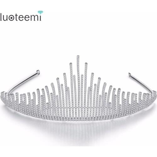 LUOTEEMI 2020 Tiara Hairband Jewelry for Women Princess Luxury High Quality CZ Crystal Cubic Zircon Christmas Gifts