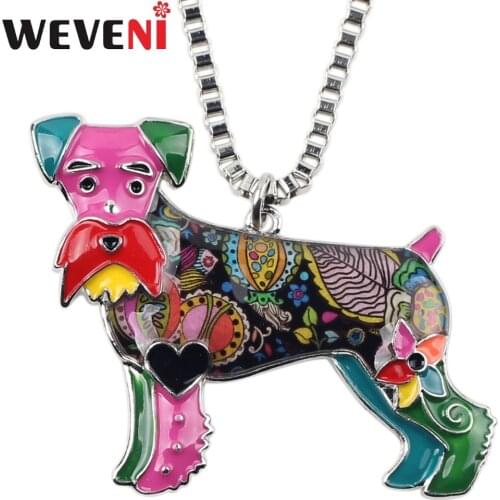 WEVENI Statement Metal Schnauzer Terrier Dog Necklace Pendant Enamel Chain Collar Cute Animal Jewelry For Women Wholesale Charms