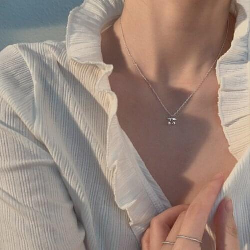 Cute Jewelry Cherry Pendant Necklace 2021 New Design Sweet Temperament Chain Necklace For Women Party Gifts