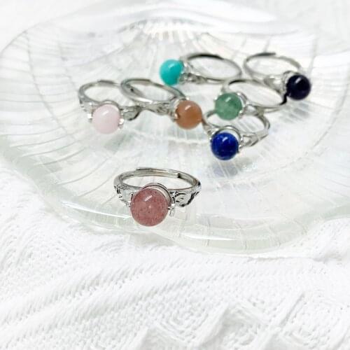 Momiji Fashion Crystal Rings Healing Stone Natural Amethysts Agates Pink Quartz Women Rings Party Wedding Jewelry Wholesale