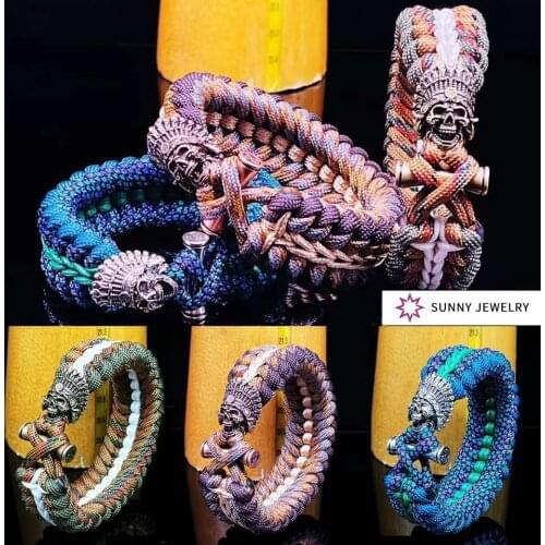 Skull/Punk Bracelets For Men Accessories Charm Bracelet Handmade Braided Rope High Quality Beads Jewelry New Year Gift Pulseras