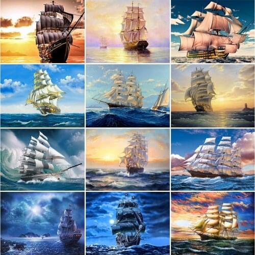 5D DIY Diamond Painting Landscape Boat Square Diamond Embroidery Kit Rhinestone Picture Cross Stitch Mosaic Home Decoration Gift