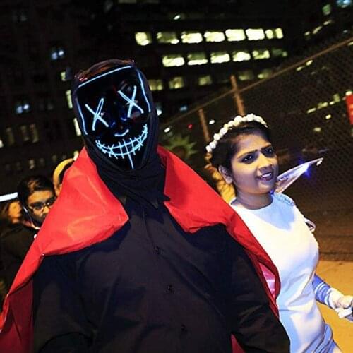 2020 New Mask Party Led Glow Fluorescence Mask Halloween Easter Mischief Terror V Mask Luminous Hot Prom Dress Up Mask E0908