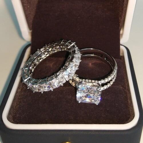 UILZ 2021 New Silver Color Geometric Square Ring Set for Women Gorgeous Engagement Cocktail Banquet Charm Jewelry Gift Wholesale