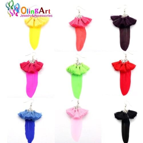 OlingArt Natural feathers 6pcs/lot colorful Feathers 7cm Tassel Earring women choker necklace Jewelry Making Keychain Pendants