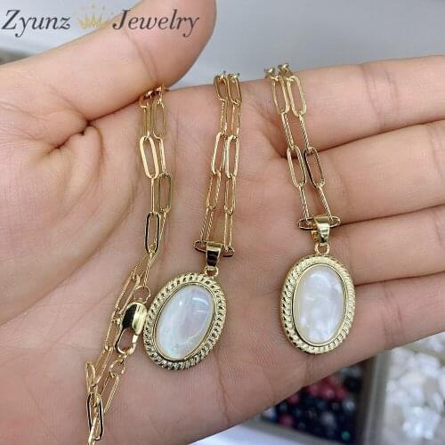 5PCS, Fashion Oval Pendant Necklace Nature Shell Mother of Pearl Necklace For Women Girls Gift Ideas