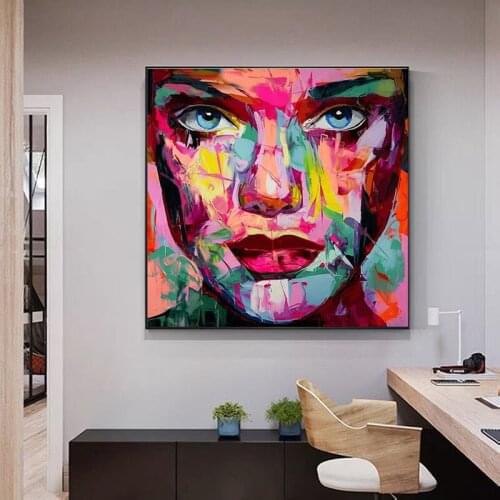 Handmade Palette knife painting portrait Francoise Nielly Face Oil Painting On Canvas Abstract Colourful Large Wall Art