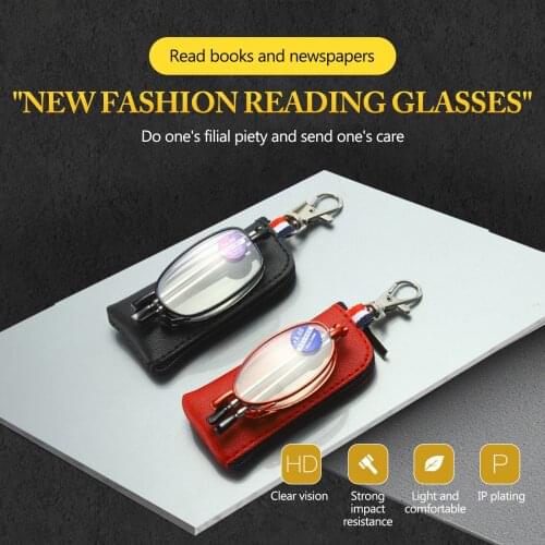 Keychain Hot Mini Design Reading Glasses Men And Women Foldable Small Glasses Frame Black Metal Glasses With Original Box