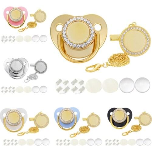 Blank Baby Pacifier Rhinestone Shiny Pacifier Chain Clip DIY Personalized Nipple Sublimation Dummy Soother Newborn Accessories