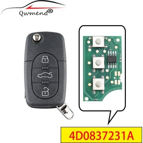 QWMEND 4D0837231A 3 Buttons Original Car Remote Key for Audi A3 A4 A6 A8 Old Models Smart Car Key 433Mhz ID48 Chip for Audi Key