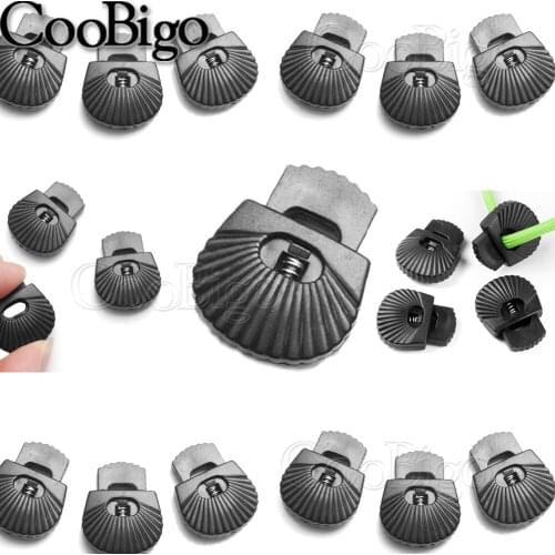 Cord Lock Ends Stopper Clip Toggle Clamp Spring Buckle Outdoor Sport Shoelace Garment Backpack DIY Accessory Plastic Black 50pcs