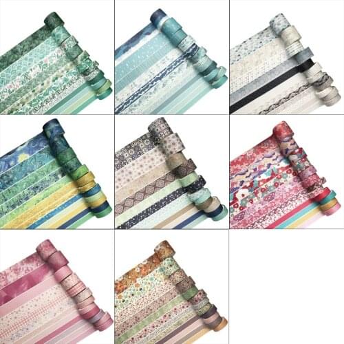 X3UB 12Pcs/Set Green Plant Washi Tape Solid Color Masking Tape Decorative Adhesive