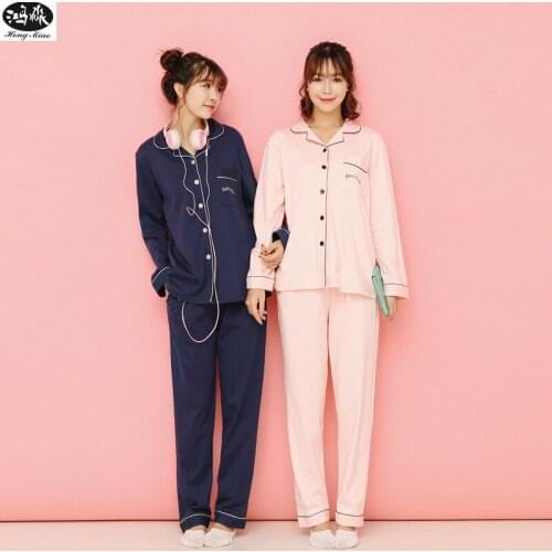 Women Cute Cotton Pajamas Sets Summer Autumn Long Sleeve Pink Pijama Sets Grils Sweet Cardigan Sleepwear Home Clothes Blue