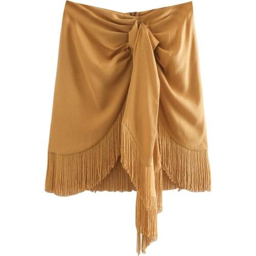 Women bow tassel mini skirts 2020 fasion ladies zipper sexy above knee skirt chic femlae high street style