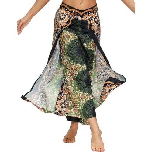 Women’s Split Wide Leg Loose Yoga Pants,Palazzo Hippie Casual Bohemian Sports Trousers,Belly Dance Pants