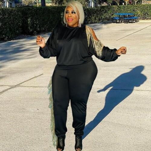 Plus Size 2 Piece Sets Womens Outfits Winter Tassel Long Sleeve Sweatshirt and Sweatpants Women Baggy Set Wholesale Dropshipping