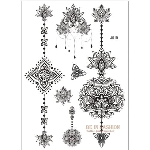 1piece Indian Arabic designs lace flash tribal black white henna tattoo paste fake tatoo sticker girls on body hand choker J019B