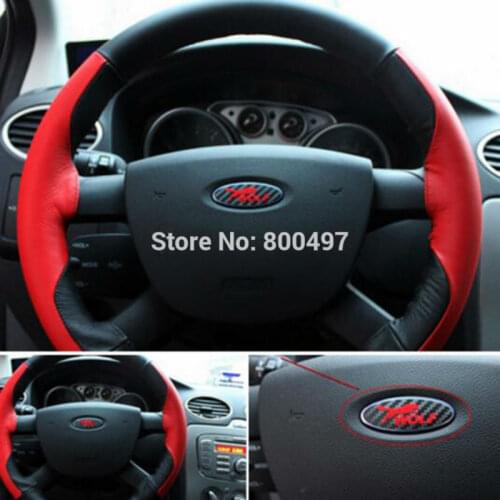 10 x Newest Carbon Fiber Vinyl Steering Wheel Sticker Wolf Emblem Car Styling Cover for Ford Focus MK 1 Focus MK 2 Focus MK 3