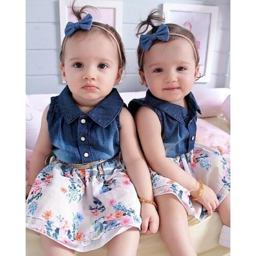 2020 Kids Baby Girls Dress Sleeveless Princess Summer Holiday Denim Flower Pageant Party Dress