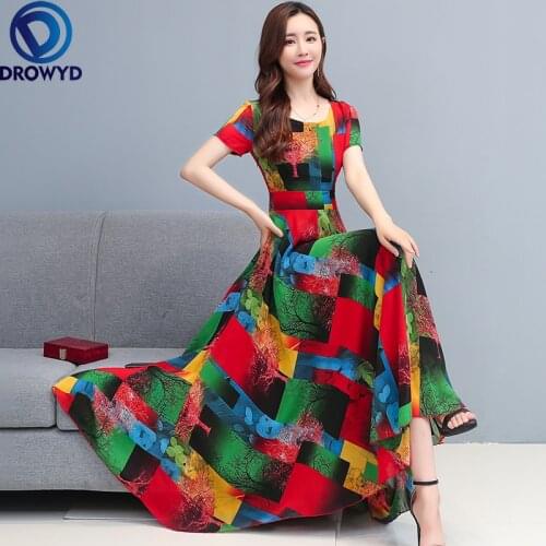 2021 Summer Yellow Print Chiffon Maxi Dress Vintage 4XL Plus Size Runway Maxi Dress Elegant Women Bodycon Party Dresses Vestidos