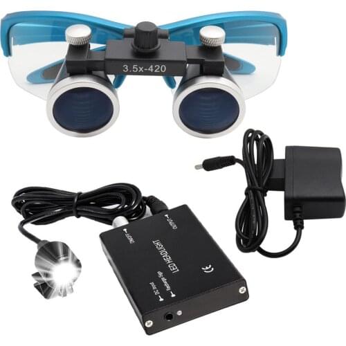 3.5x420mm Blue Dental Loupe Magnification Binocular Dental Magnifier Surgery Surgical Magnifier 3W Headlight
