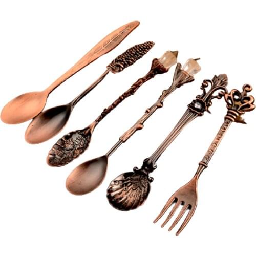 Retro European-Style Palaces Tableware 6 Sets Dessert Table Decoration Spoon Coffee Lower Spoon Gold Silver Bronze Color JA55