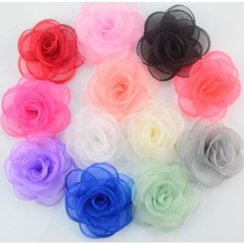 60 pcs / lot , 9cm shabby chiffon flower gauze rose flower handmade singed rose flower for headband DIY hair accessories