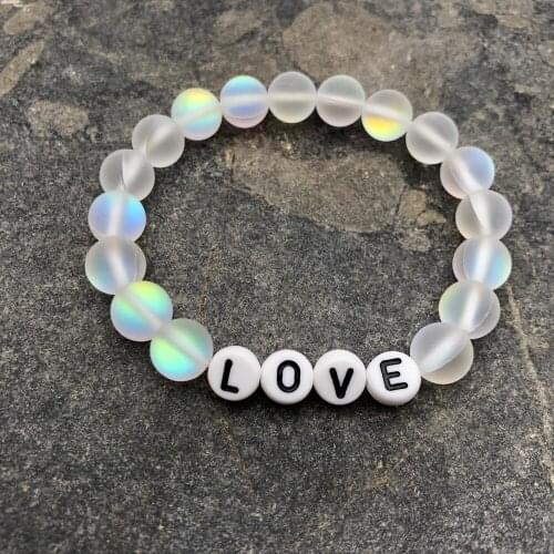 Nature stone bracelet 6mm opalite cats eye beaded LOVE bracelet simple stone beads handmade bracelet for women can customizing