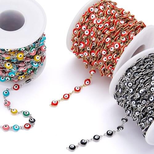 1meter Evil Eye Chain Beaded Chain DIY Colorful Necklace Stainless Steel Cable Enamel Chain for Jewelry Making Components