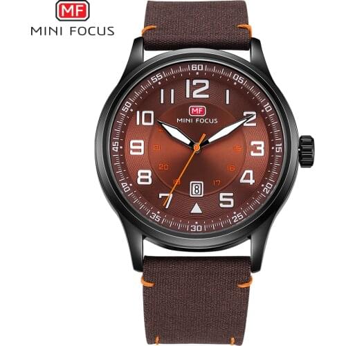 MINI FOCUS Minimalist Watch Men Quartz Clock Date Display Brown Nylon Strap Sporty Style Fashion Mens Watches Top Brand Luxury